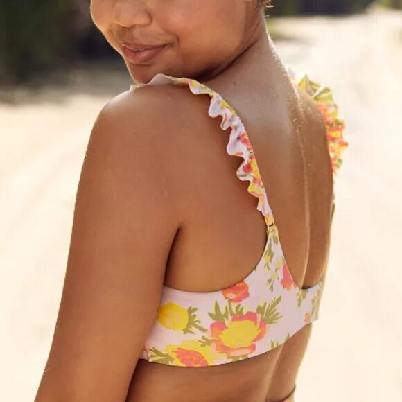 Aerie Printed Pastel Floral Ruffle Scoop Neckline Bikini Top Size XS NWT - Picture 2 of 6